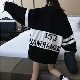 Color Block Lettering Sweater Black - One Size