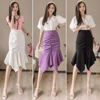 Shirred Midi A-line Pencil Skirt