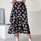 Floral Print High-waist Midi A-line Skirt
