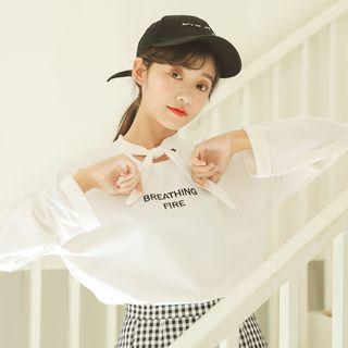 Letter Tie-neck Sweatshirt