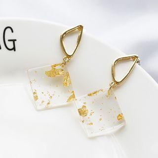Gold Leaf Acrylic Square Dangle Earring 1 Pair - Gold - One Size
