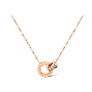 Fashion And Plated Elegant Rose Gold Roman Numerals Geometric Double Round Necklace With Cubic Zircon Rose Gold - One Size