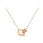 Fashion And Plated Elegant Rose Gold Roman Numerals Geometric Double Round Necklace With Cubic Zircon Rose Gold - One Size