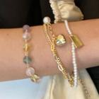 Set Of 2: Heart Faux Crystal / Faux Pearl Bracelet (assorted Designs) Set Of 2 - 0862a - Bracelet - Pearl White & Gold - One Size