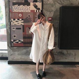 Pocket-front Loose-fit Shirtdress White - One Size