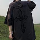 Short-sleeve Lettering Cross Printed Oversized T-shirt