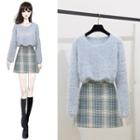 Furry Sweater / Tweed Skirt / Set