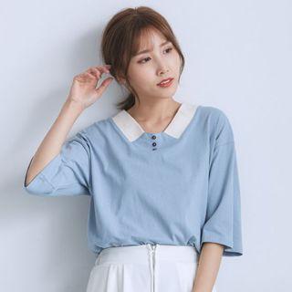 Elbow Sleeve Contrast Trim Top