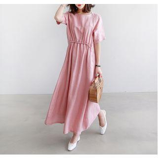 Short-sleeve Linen A-line Long Dress