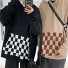 Couple Matching Checkerboard Panel Knit Hoodie