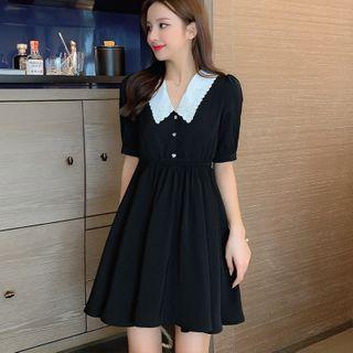 A-line Embroidered Lapel Dress