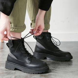 Lace-up Panel Faux-leather Short Boots