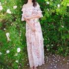 Printed Off-shoulder Maxi Chiffon Dress