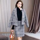 Set: Plaid Coat + Straight-fit Skirt