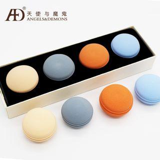 Set: Macaroon Powder Puff Set Of 4 - Beige & Grayish Blue & Orange & Blue - One Size