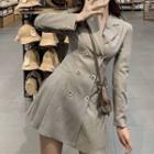 Long-sleeve Double-breasted Pleated Blazer Dress