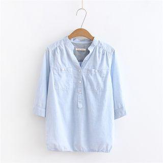 Open-placket Button-up Blouse