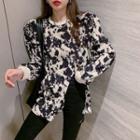 Long-sleeve Ink Print Top Floral - White - One Size