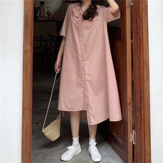 Ruffle Trim Drawstring Waist Shirt Dress