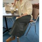 Drawstring-waist Slit-back Long Skirt