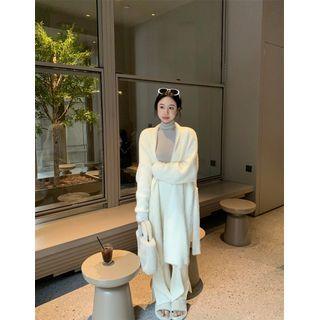 Long Cardigan / Turtleneck Sweater / Wide Leg Pants
