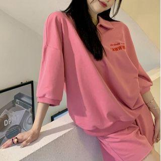 Puff-sleeve Collar Lettering T-shirt / Shorts / Tube Top
