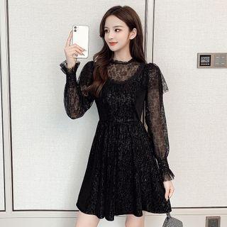Bell-sleeve Mesh Mini A-line Dress