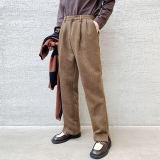 High-waist Slit Check Straight-leg Pants