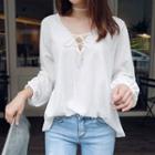 Long-sleeve Lace-up Front Top