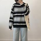 Embroidered Striped Sweater Gray - One Size