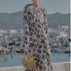 Drawstring-waist Floral Midi A-line Dress
