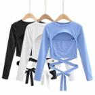 Mock Two-piece Tie-strap Cropped T-shirt