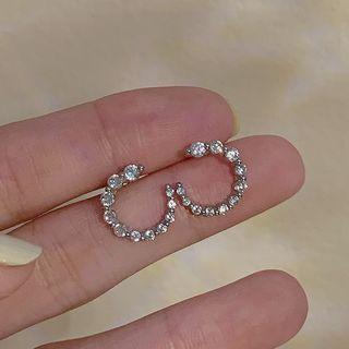 Moon Rhinestone Earring 1 Pair - Threader Earrings - S925 Silver - Silver - One Size