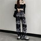 Print Wide-leg Pants Black - One Size