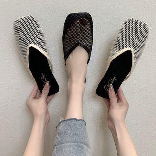 Square-toe Fishnet Flat Mules