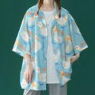 Elbow Sleeve Duck Print Oversized Shirt