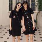 Short Sleeve Rainbow Button Polo Dress / Pleated Shirtdress