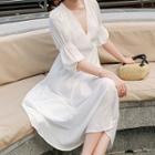 V-neck Cutout Midi A-line Dress