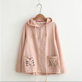 Drawstring Hooded Zip Jacket / Embroidered Shirt With Tie