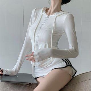 Plain Hooded Cardigan White - One Size