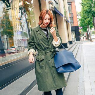 Single-breasted Long Trench Coat With Sash