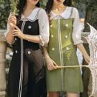 Elbow-sleeve Paneled Knit Dress