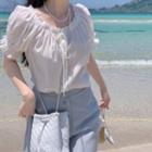 Frilled Drawstring Blouse / Single Breasted Pencil Skirt