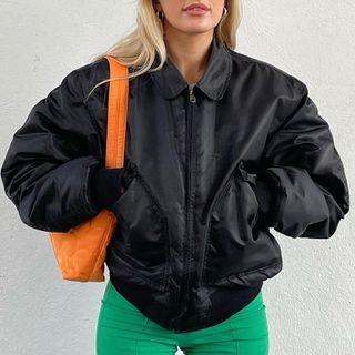 Plain Zip-up Long Sleeve Jacket