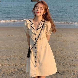 Short-sleeve Collared Mini A-line Dress Almond - One Size