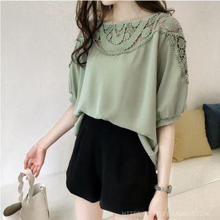 Crochet Lace Panel Short-sleeve Blouse