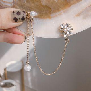 Rhinestone Flower Faux Pearl Chained Dangle Earring
