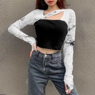 Asymmetric Tie-dyed Panel Cropped T-shirt