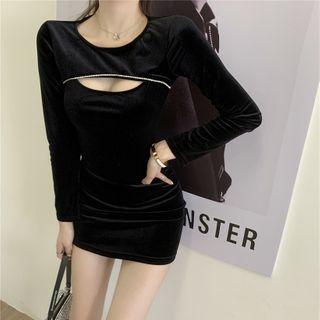 Long-sleeve Rhinestone Cutout Sheath Dress
