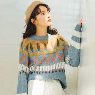 Pattern Crewneck Sweater Blue - One Size